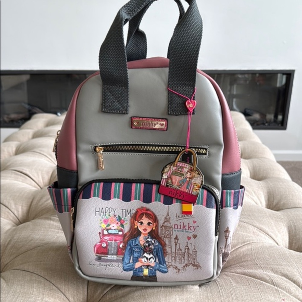 NWT. Gray and Pink Women's Backpack